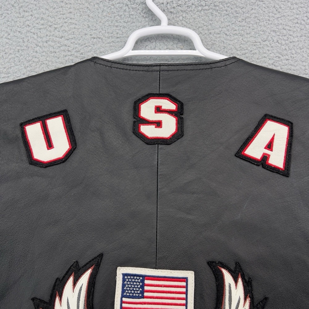 USA Leather Motorcycle Vest Men's 5XL Black Eagle Biker Snap Front Leather Vest - Picture 11 of 14